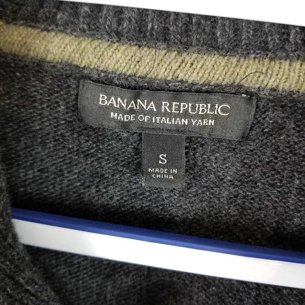 Banana Republic Mens Merino Wool Fair Isle Shawl Collar Sweater Gray Olive Small